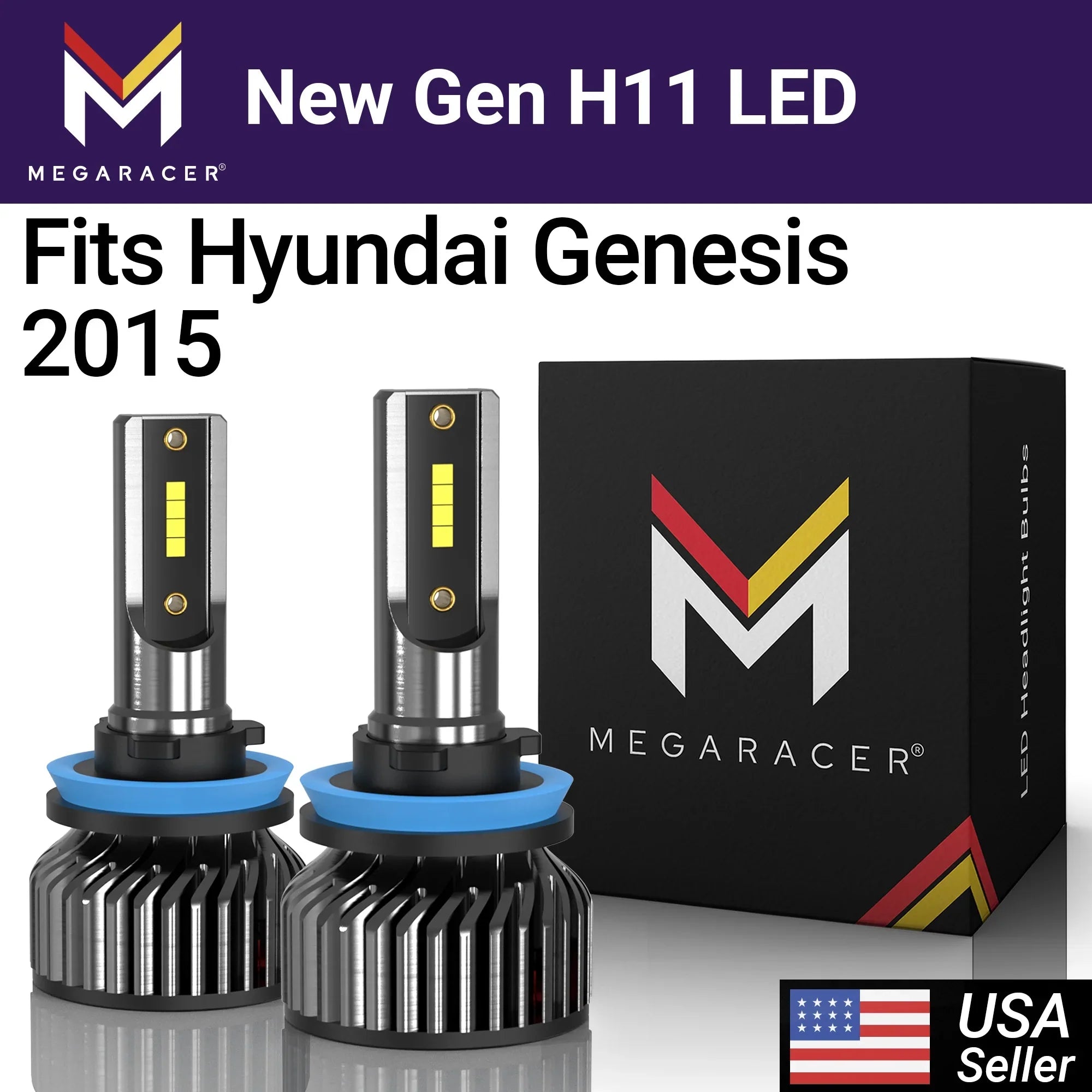 Mega Racer Hyundai Genesis H11 H8 H9 H16 New Gen  Headlight Bulbs 6000K Cool White 12V 60W 16000LM Hyundai Genesis 2015 15 Low Beam Automotive Replacement
