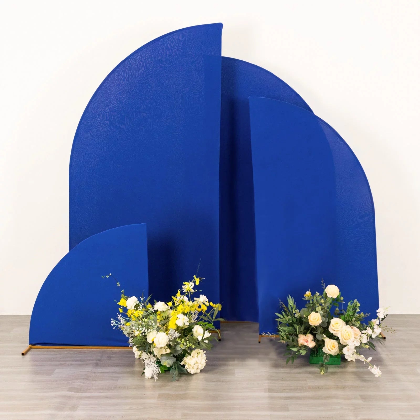 Efavormart Set of 4 | Matte Royal Blue Fitted Spandex Half Moon Wedding Arch Covers, Custom Fit Chiara Backdrop Stand Covers - 2.5ft,5ft,6ft,7ft