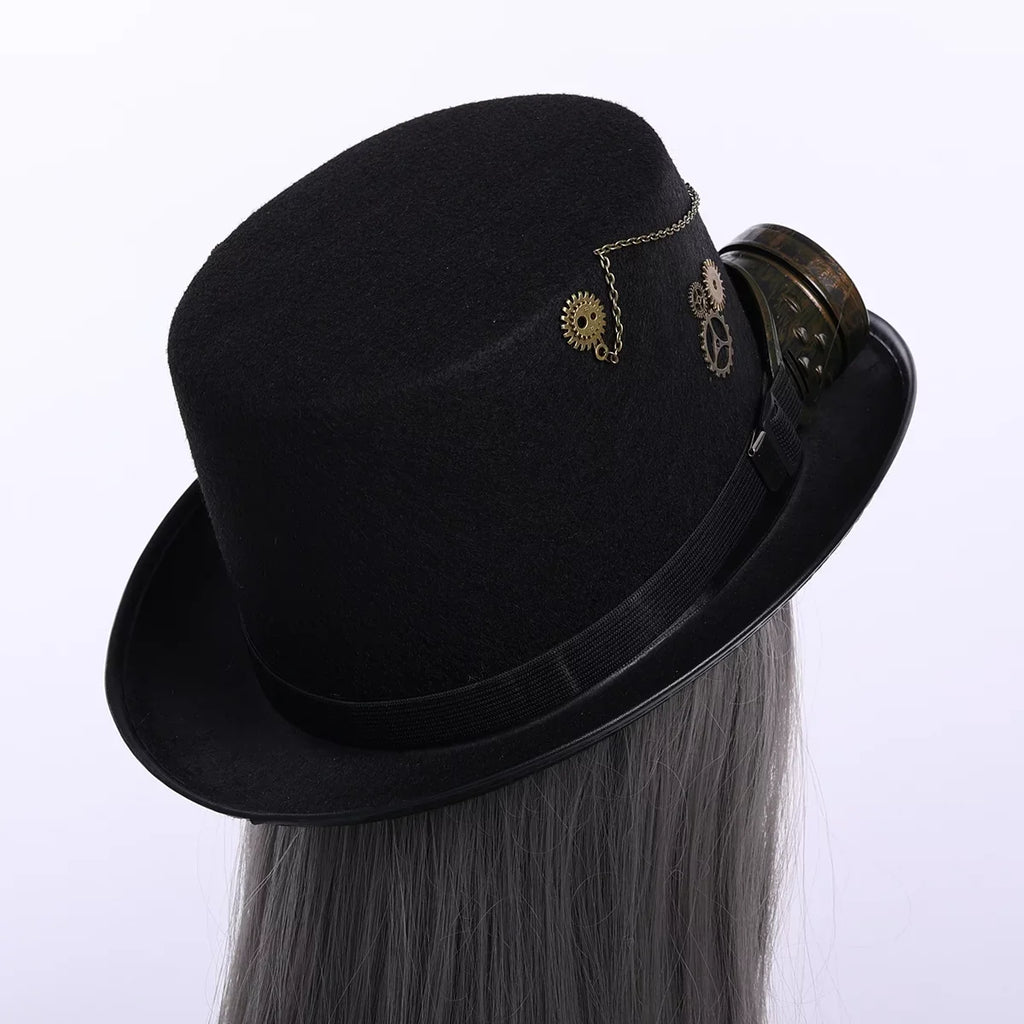 Unisex Steampunk Top Hats with Goggle Gothic Punk Hallo Hat