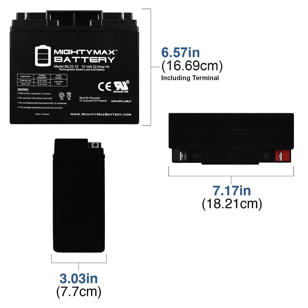 12V 22AH  Battery for Rascal R200/R500 Series Scooter - 4 Pack