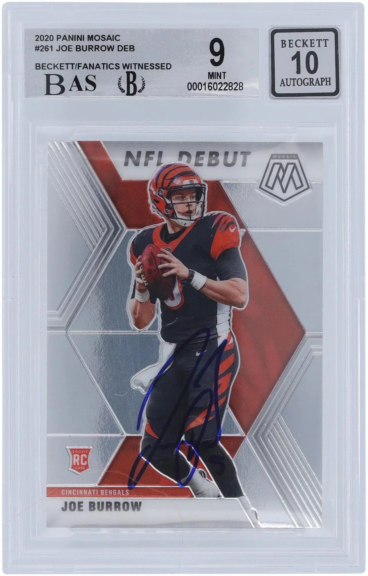 Joe Burrow Cincinnati Bengals Autographed 2020 Panini Mosaic #261 Beckett Fanatics Witnessed Authenticated 9/10 Rookie Card - 9,9.5,9,8.5 Subgrades - Fanatics Authentic Certified