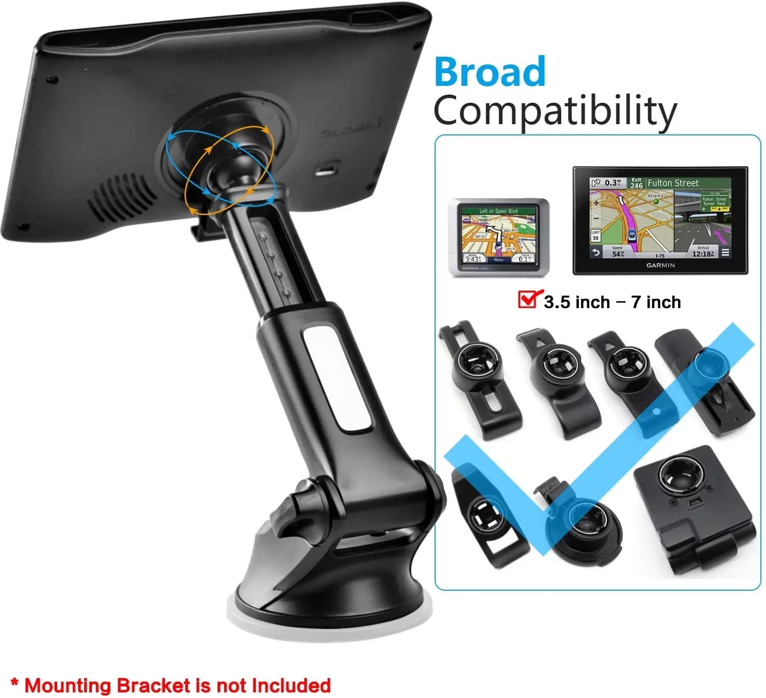 Suction Cup Mount for Garmin [Quick Telescopic Extension Arm] (Set of 2),  Dashboard Mount Dash Windshield