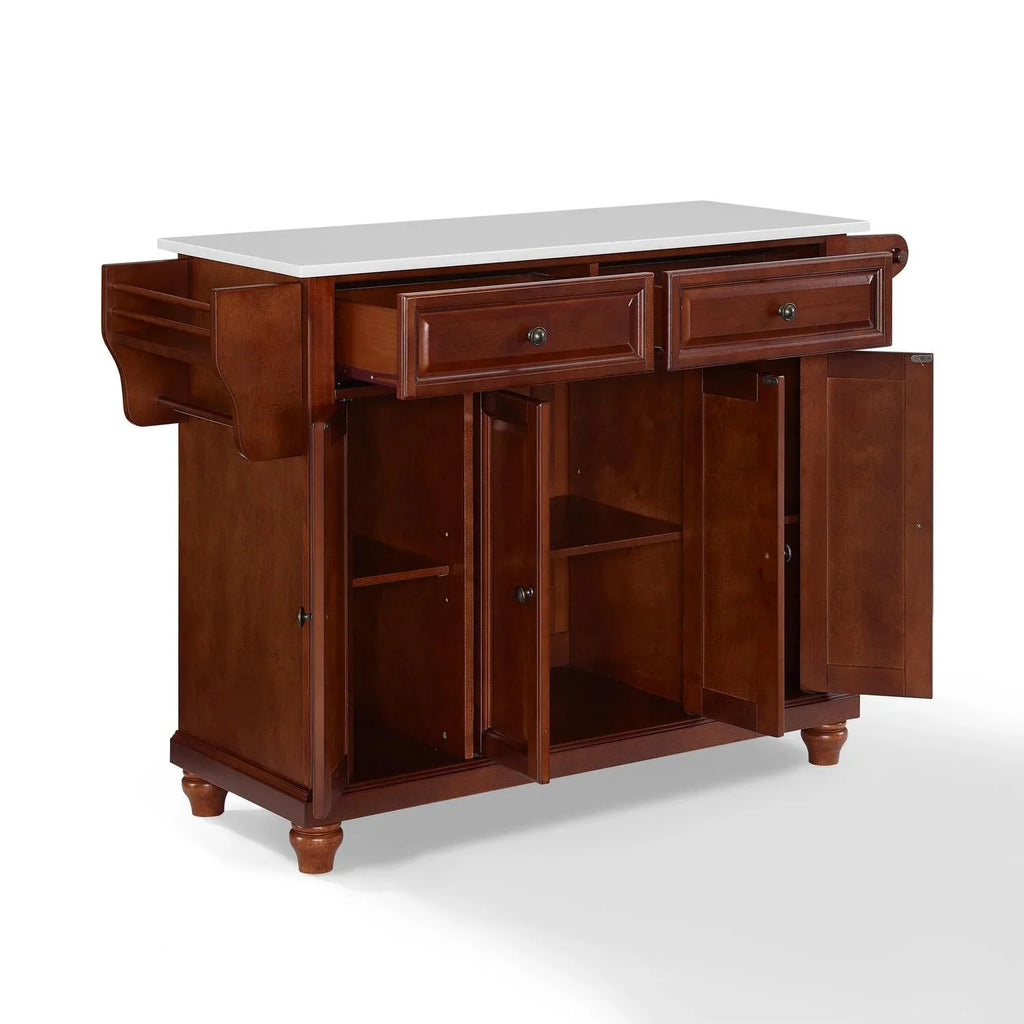 HomeStock Beachy Beauty Stone Top Full Size Kitchen Island/Cart Mahogany/White