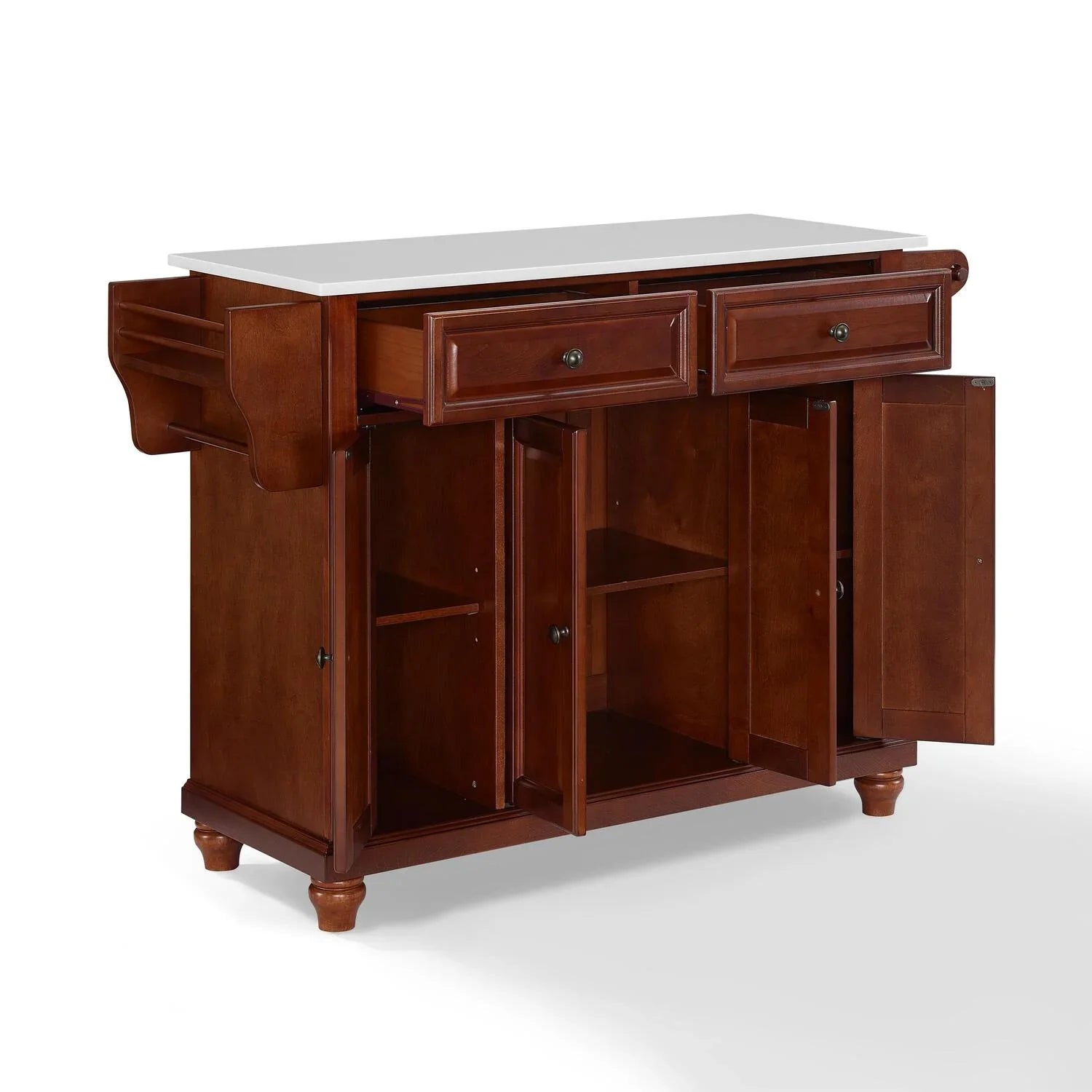 HomeStock Beachy Beauty Stone Top Full Size Kitchen Island/Cart Mahogany/White