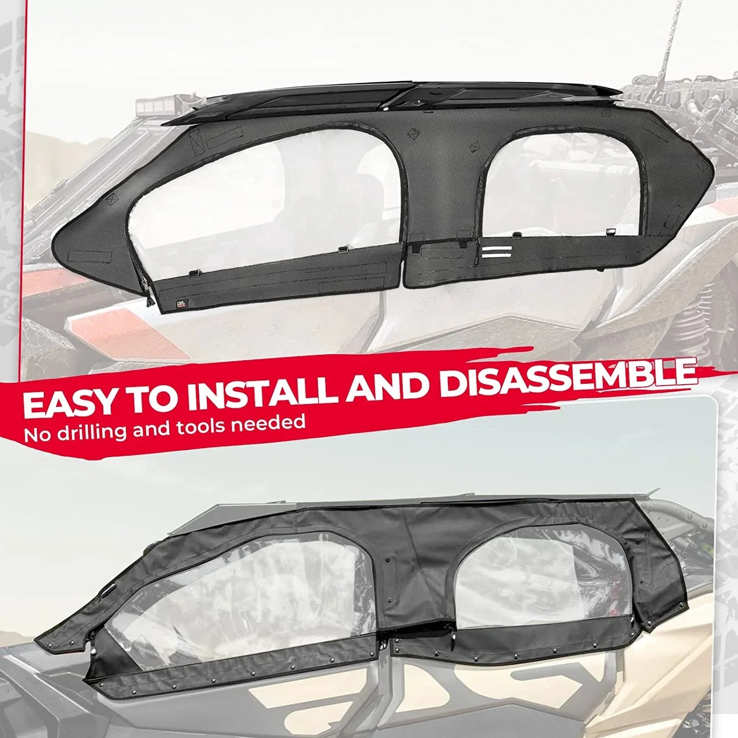 Kemimoto Soft Upper Door Set Kit,  Soft Cab Doors top Enclosure Compatible with 2017-2023 Can Am Maverick X3 Max 4 Seater Models