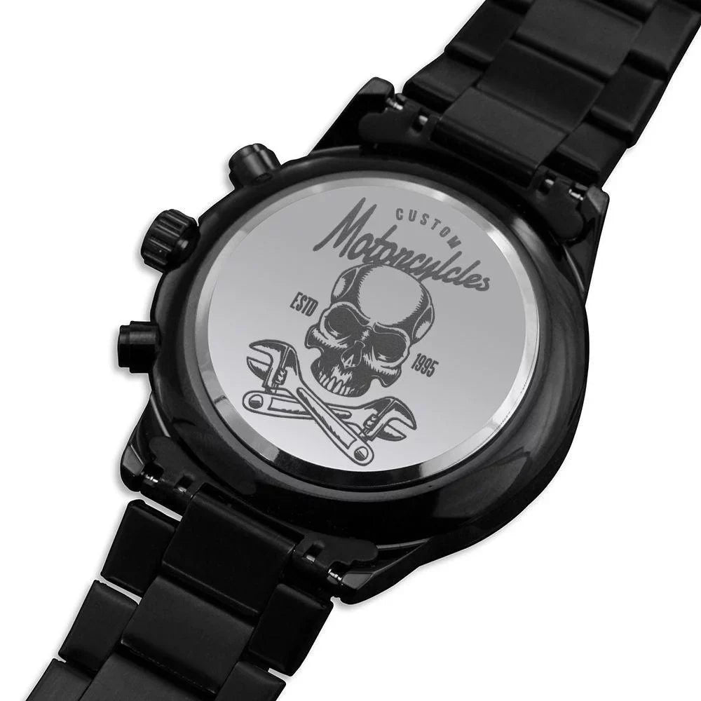 Custom Motorcyles 1995 Engraved Motorcycle Rider Men's Watch Multifunction Stainless Steel W Copper Dial