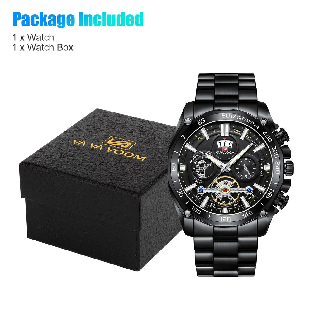 Men's Classic Stainless Steel Quartz Luminous Watch Luxury Waterproof Wristwatch