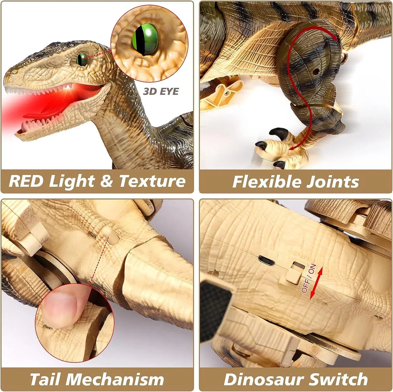 JBee Ctrl Remote Control Dinosaur Toys for Kids Boys Girls Walking Robot  T-Rex with Lights and Sounds Dinosaur Toy Gifts for Boys Age 3-5, 5-7, 8-12 Years Old - Brown