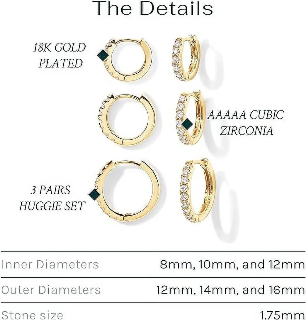 18K Yellow and White Gold Plated Pack 925 Sterling Silver Post, 6 Pairs Small Gold Hoop Earrings Set | Mini Cartilage Helix Huggie Hoop Pack for Women Men 8mm 10mm 12mm