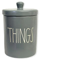 Rae Dunn By Magenta   Font Canister Small Round Container Dark Gray