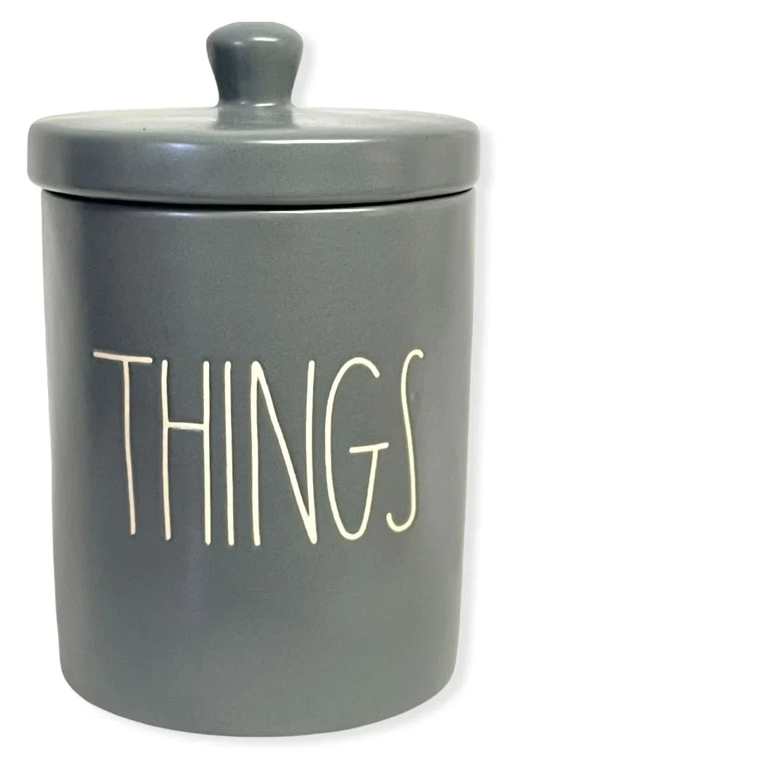 Rae Dunn By Magenta   Font Canister Small Round Container Dark Gray