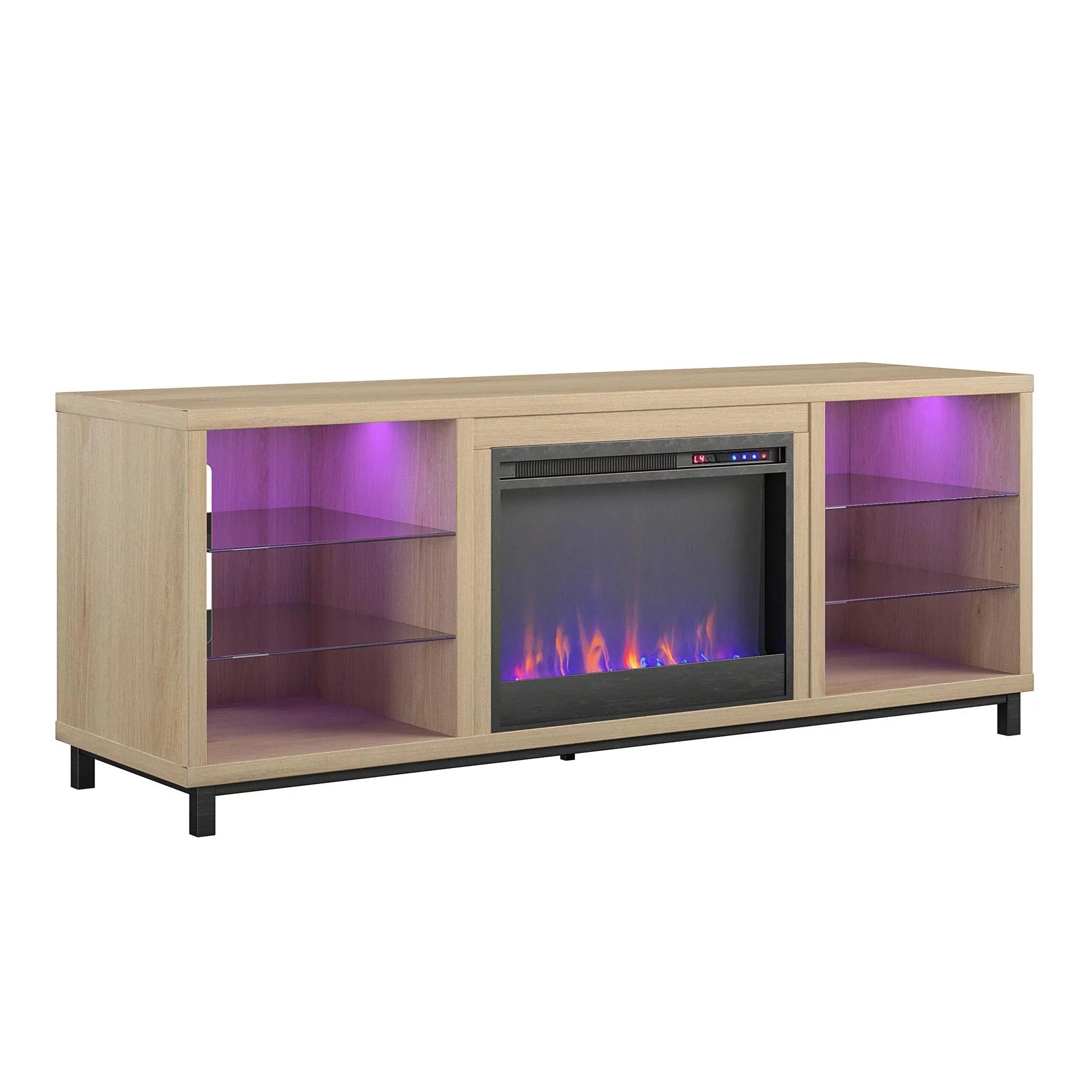 Ameriwood Home Lumina Deluxe Fireplace  Stand for TVs up to 70" in Blonde Oak