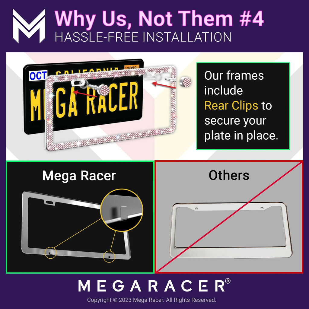 Mega Racer Nissan Rogue Bling License Plate Frames Diamond Pink Rhinestones, 2 Holes with Mounting Screws, Nissan Rogue 2008 - 2023 08 - 23 Sparkly Car License Plate Frame