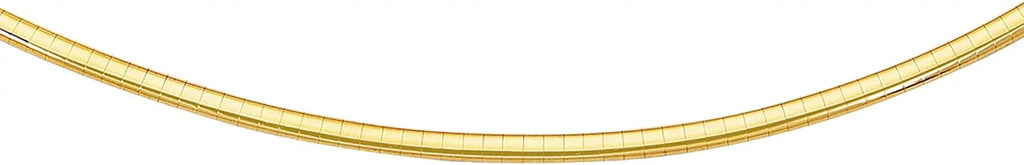 14k Yellow Gold 3 mm Domed Omega Necklace, Lobster Claw Clasp - 16 Inches, 13.6gr.