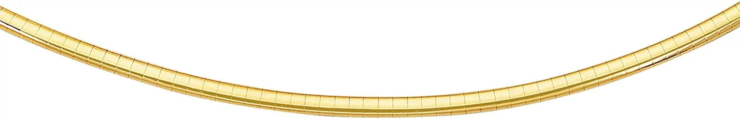 14k Yellow Gold 3 mm Domed Omega Necklace, Lobster Claw Clasp - 16 Inches, 13.6gr.