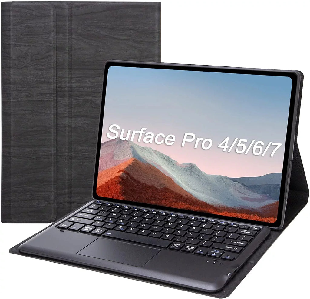 Touch Keyboard Case for Surface Pro 7 (2019) /Pro 6 (2018) /Pro 5 (2017) /Pro 4 (2015) 12.3 Inch Tablet, Magnetically Detachable Wireless Keyboard with Trackpad, Slim Light Folio Stand Case