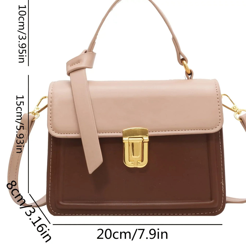 Junior Buckle Decor Handbag, Trendy Square Crossbody Bag, Faux Leather Flap Purse For Women (7.9*5.93*3.16) Inch