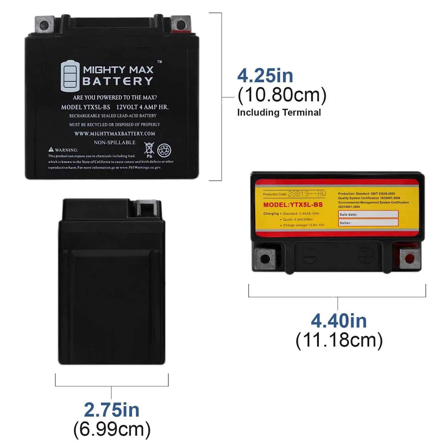 YTX5L- 12V 4AH Battery Replaces Kymco Super 9 - 50 2000 - 4 Pack