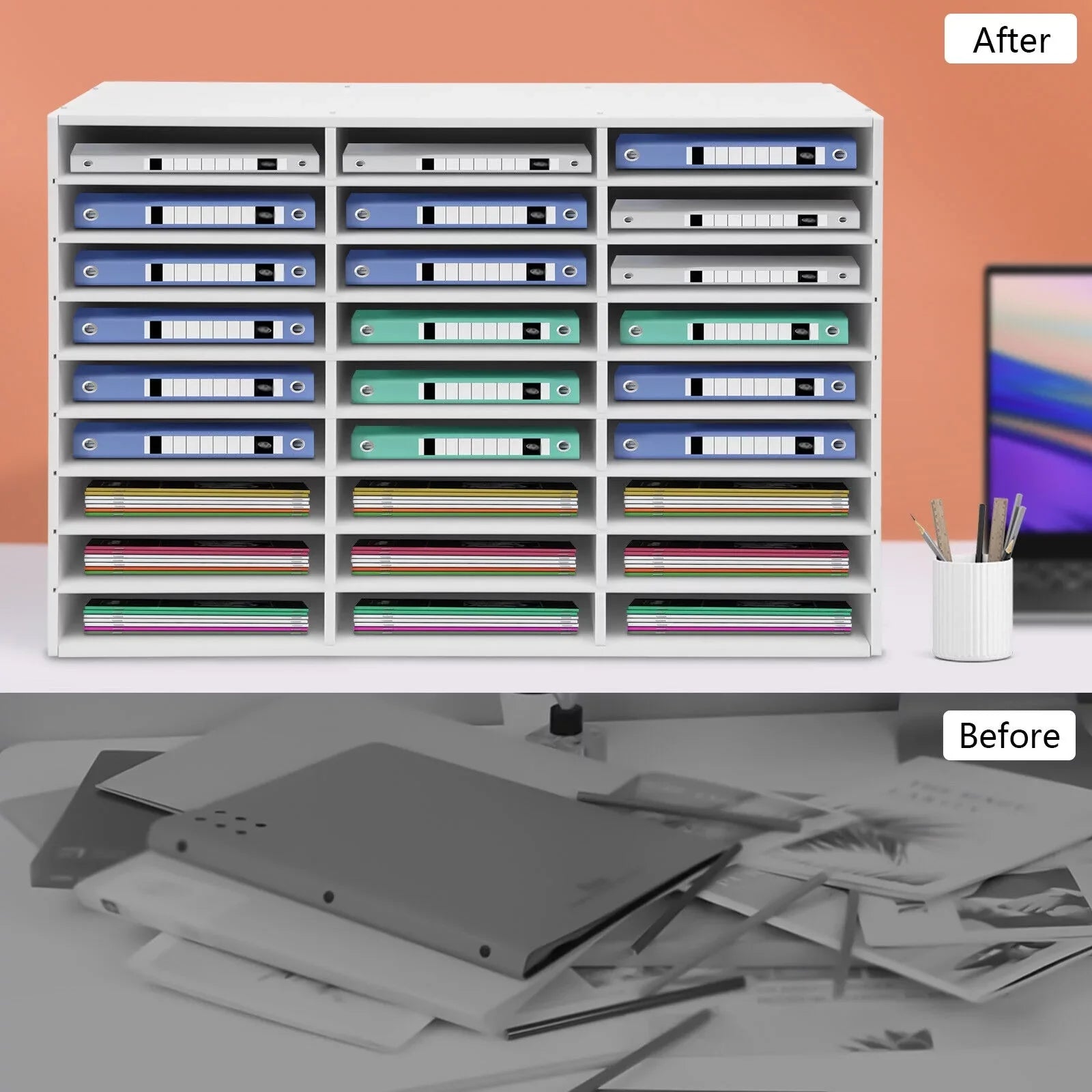 27 Slots Classroom Keepers Literature Storage Rack  File Holder White Mailbox