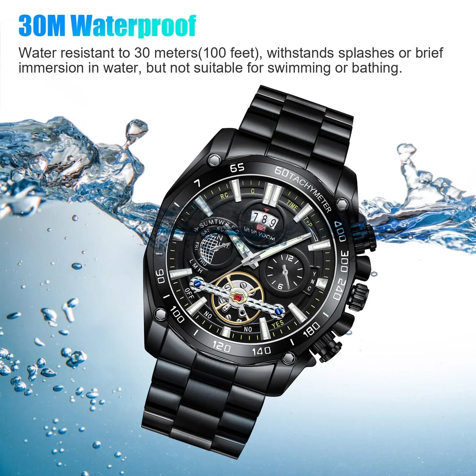 Men's Classic Stainless Steel Quartz Luminous Watch Luxury Waterproof Wristwatch