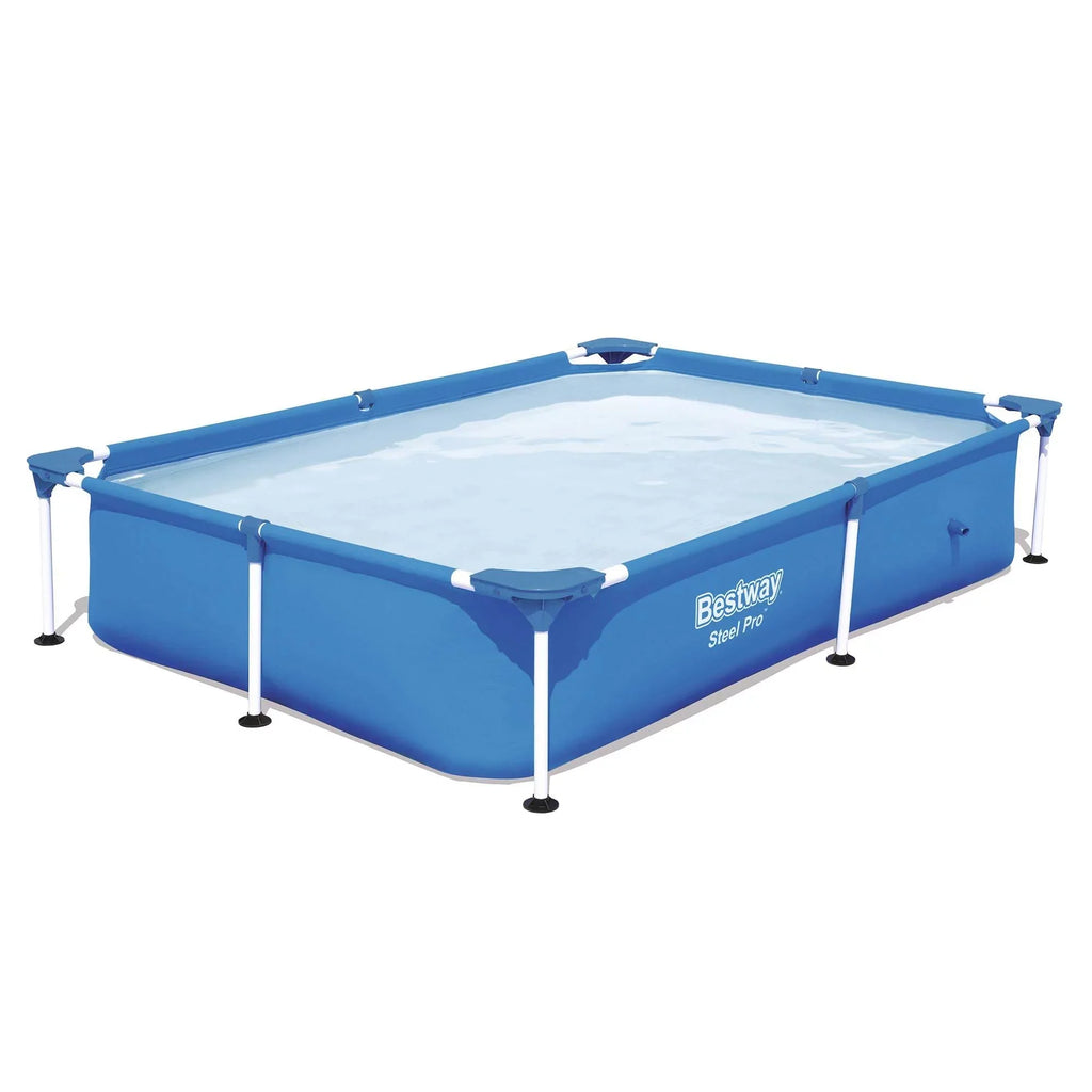 Bestway Steel Pro 7.25 x 4.9 x 1.4 ft Rectangular Above Ground Kids Swimming Pool, Metal Frame
