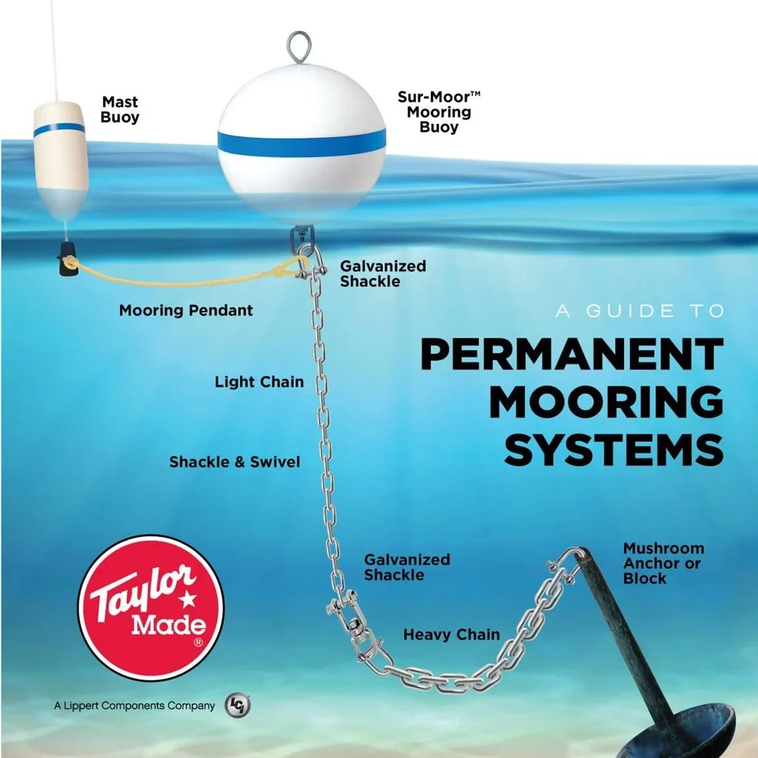 Taylor Sur-Moor T3C Mooring Buoy, White with Blue Reflective Striping