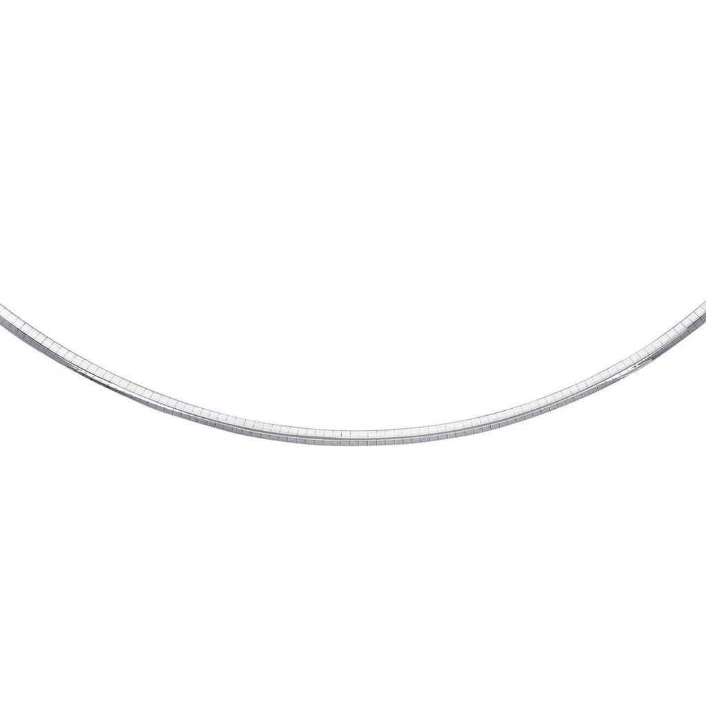JewelStop Sterling Silver Classic Domed Rhodium Omega 4 mm Necklace, Lobster Claw Clasp - 16 Inches, 14.8gr.