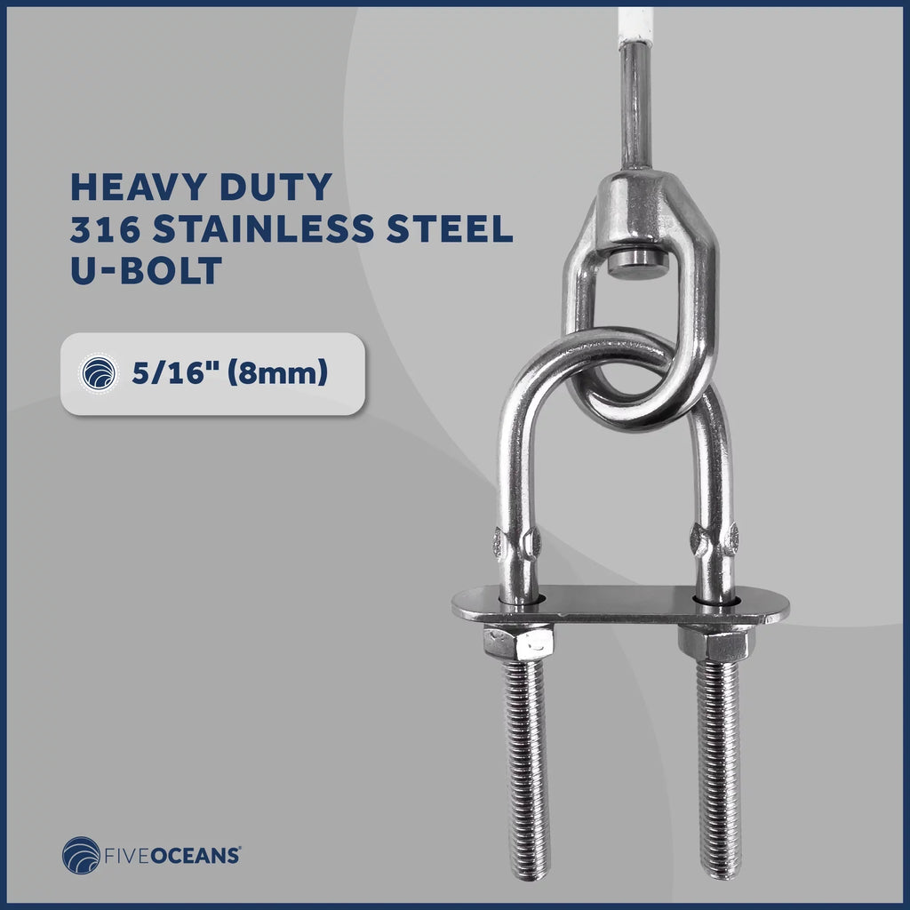 Five Oceans 12-Inch Anchor Safety Straps, Heavy Duty 7x19  Coated Stainless Steel 6mm Wire Rope, Includes 5/16-Inch Carabiner Snap Hook and 5/16-Inch U-Bolt - FO4560