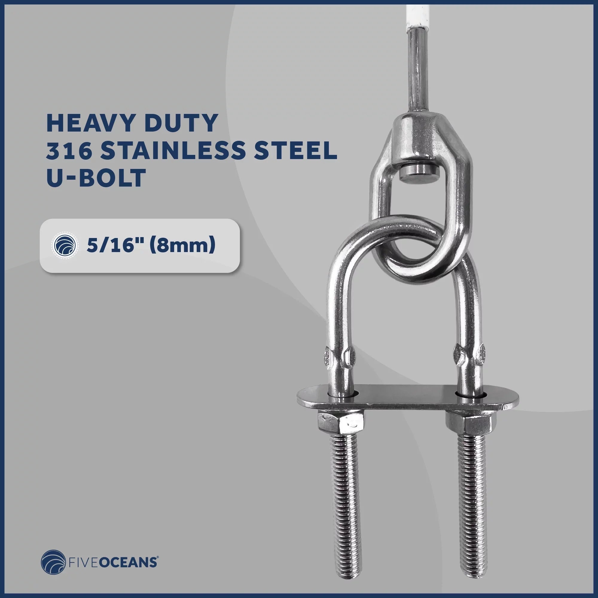 Five Oceans 12-Inch Anchor Safety Straps, Heavy Duty 7x19  Coated Stainless Steel 6mm Wire Rope, Includes 5/16-Inch Carabiner Snap Hook and 5/16-Inch U-Bolt - FO4560