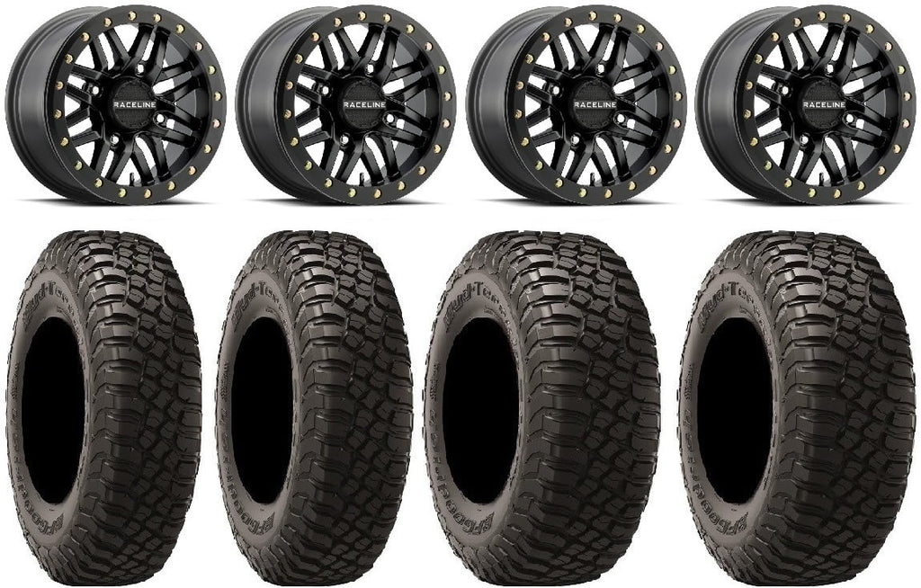 Raceline Ryno Bdlk 14" Bk Wheels 27"  KM3 Tires Can-Am Commander Maverick Renegade Outlander Defender