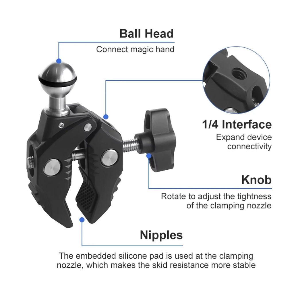 Aluminum Alloy Camera Mount Clamp - Bicycle Handlebar Adapter, 1.5kg Load Capacity, Dual Rotatable Ball Head, Adapter, Compatible with , , Hero 11/10/9/8/7, Insta360
