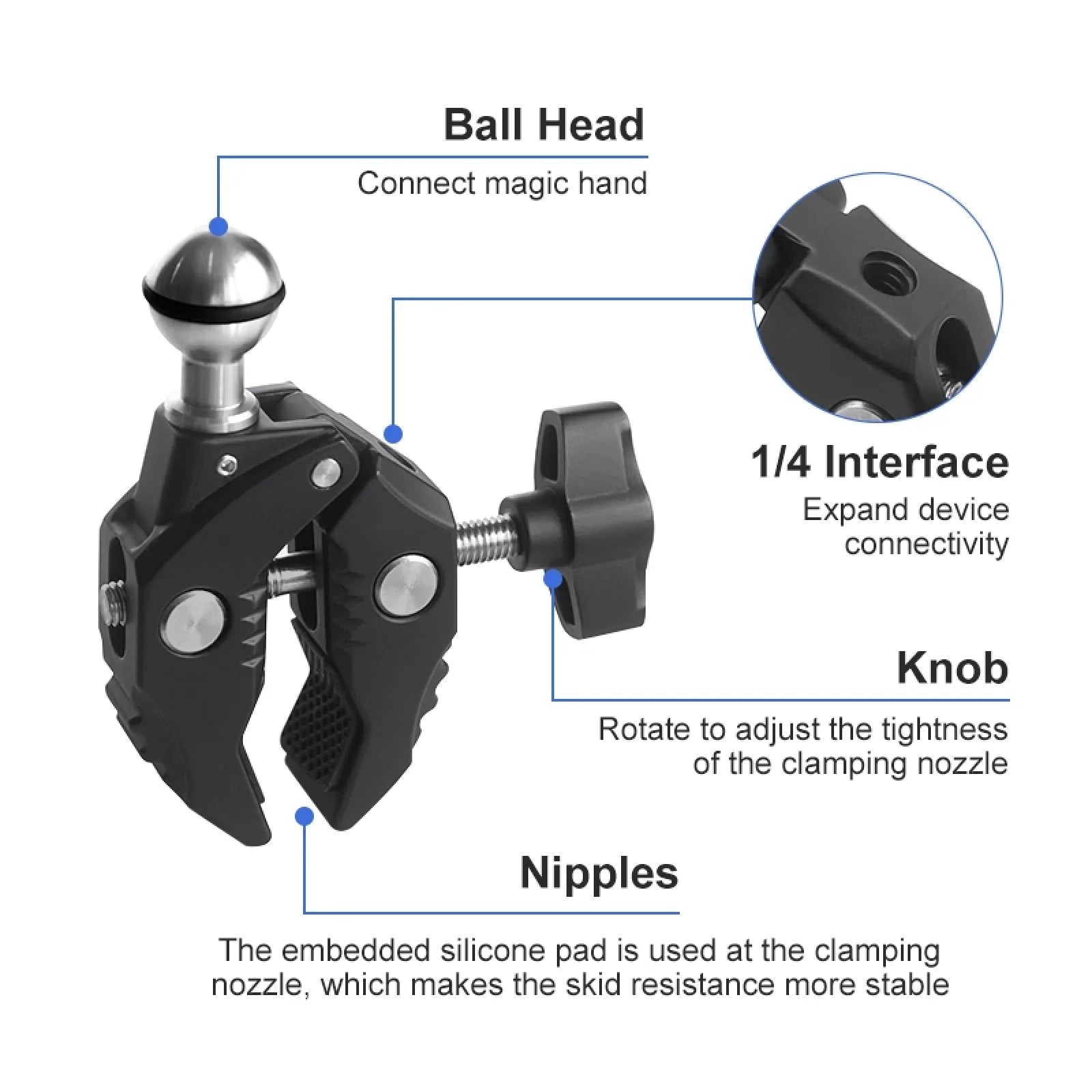 Aluminum Alloy Camera Mount Clamp - Bicycle Handlebar Adapter, 1.5kg Load Capacity, Dual Rotatable Ball Head, Adapter, Compatible with , , Hero 11/10/9/8/7, Insta360