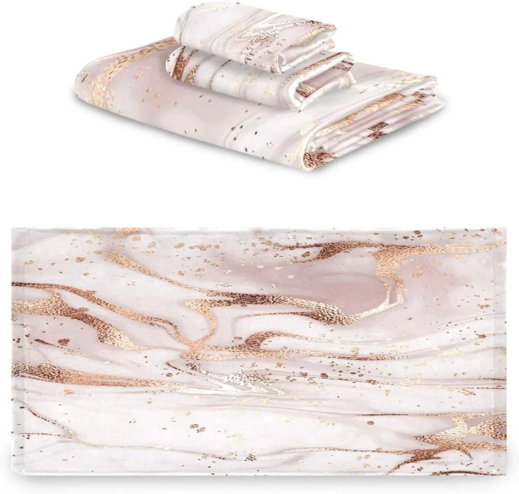 Rose Gold Abstract Marble Bath Towels Absorbent Bath Towels Set Soft & Comfortable Towel Set for Home Hotel Decor, 3 Piece