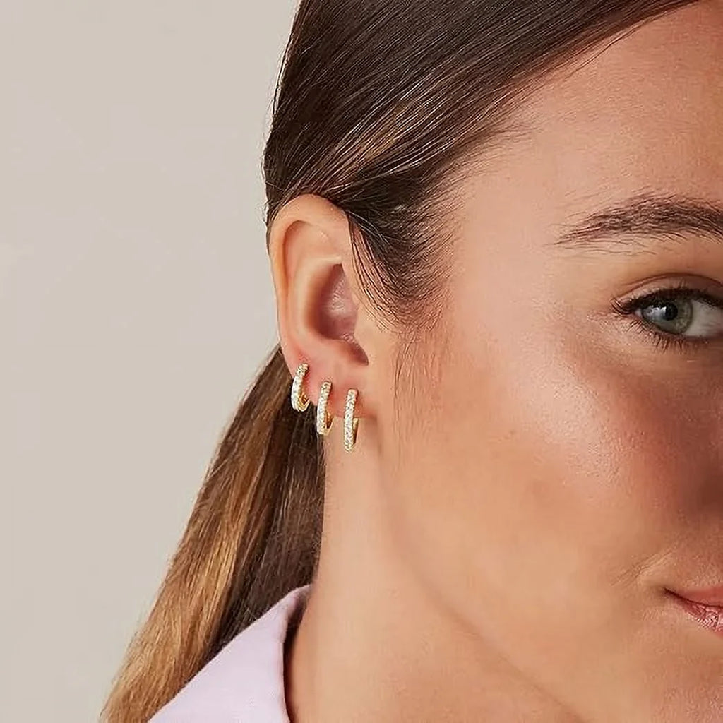 18K Yellow and White Gold Plated Pack 925 Sterling Silver Post, 6 Pairs Small Gold Hoop Earrings Set | Mini Cartilage Helix Huggie Hoop Pack for Women Men 8mm 10mm 12mm