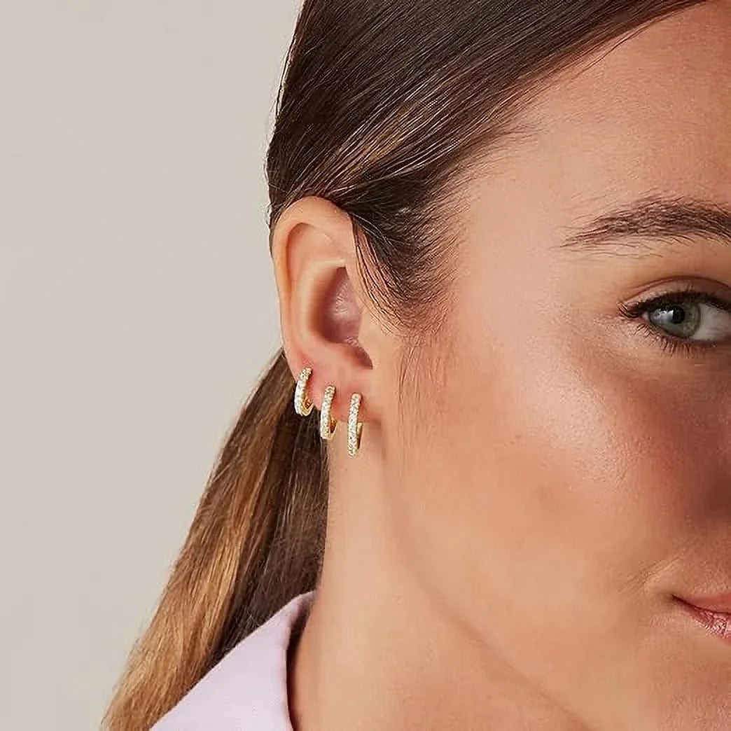 18K Yellow and White Gold Plated Pack 925 Sterling Silver Post, 6 Pairs Small Gold Hoop Earrings Set | Mini Cartilage Helix Huggie Hoop Pack for Women Men 8mm 10mm 12mm