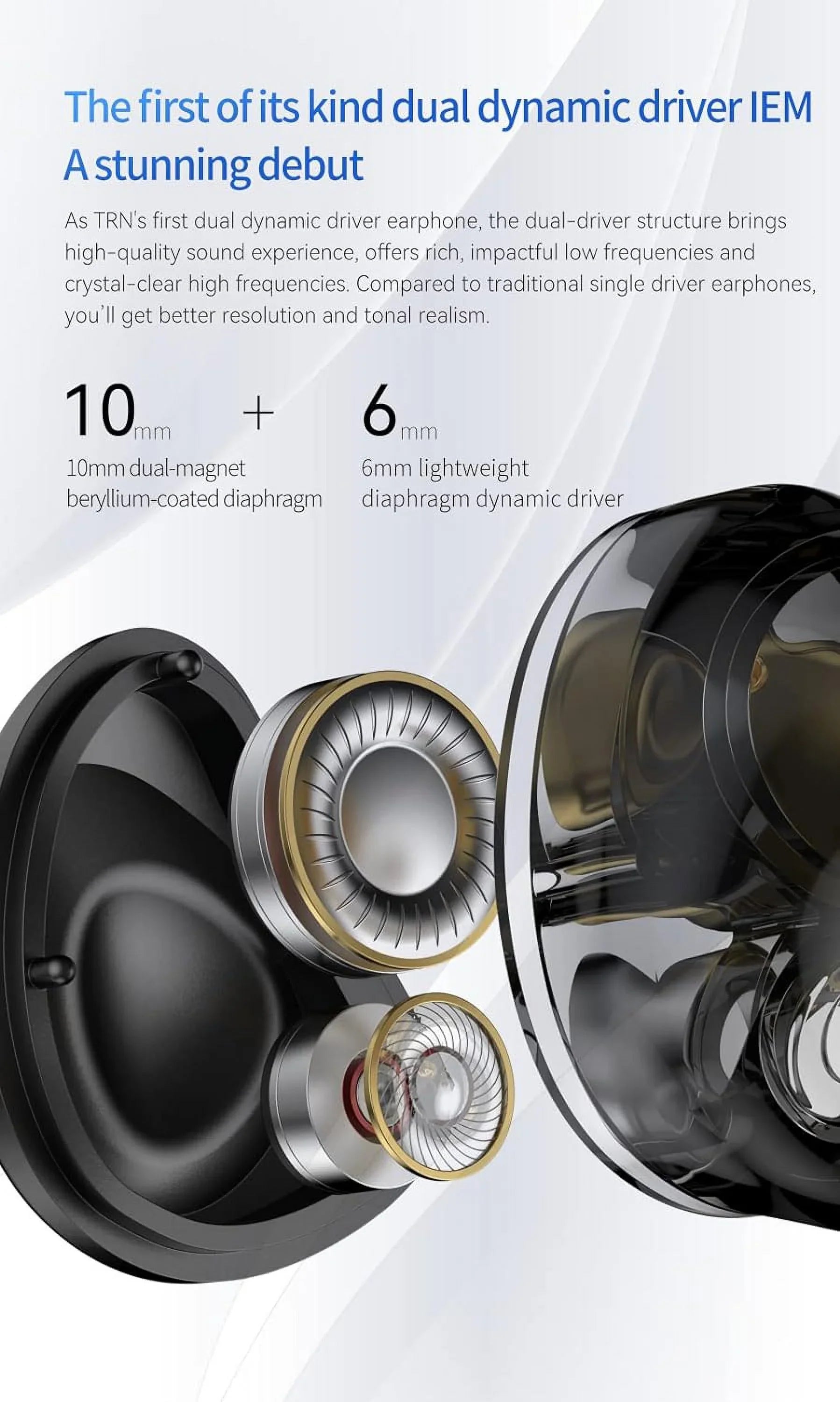 Kinboofi  MT4 in Ear Monitor Headphone, 10mm Dual Magnet Dyna Drive Earphone with 4-core Silver-Plated Copper