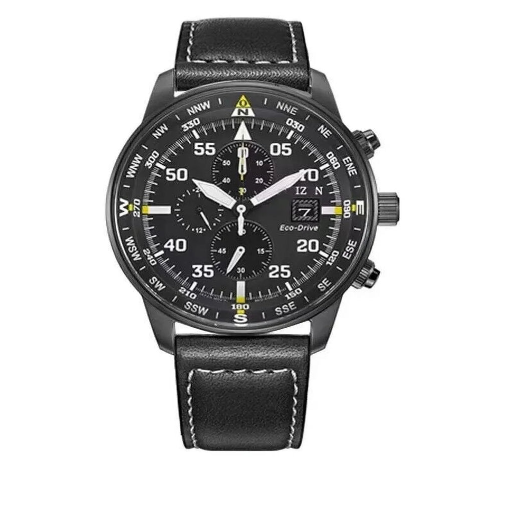 Men's Classic Business Aviator Chronograph Black Dial Eco-Drive Watch