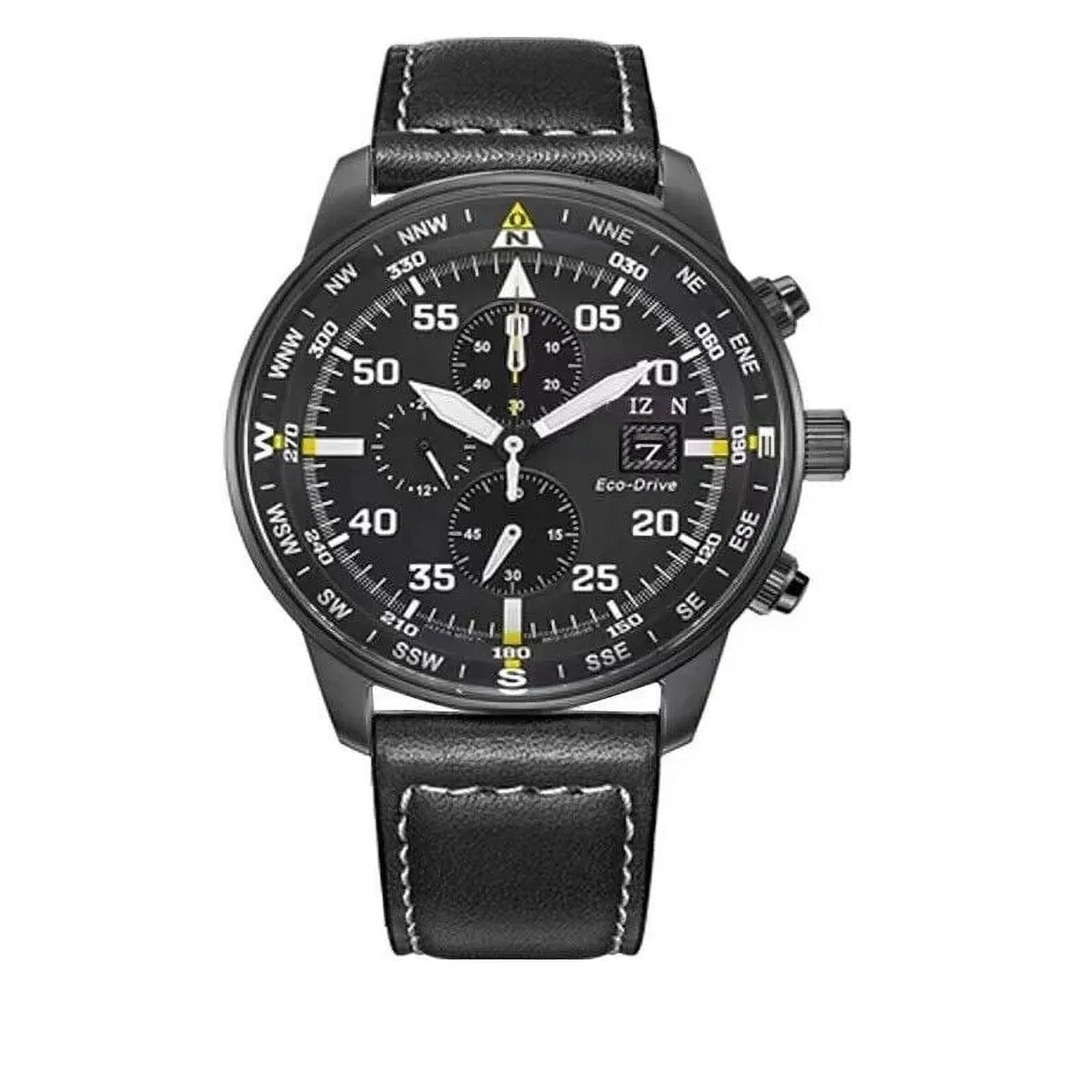Men's Classic Business Aviator Chronograph Black Dial Eco-Drive Watch