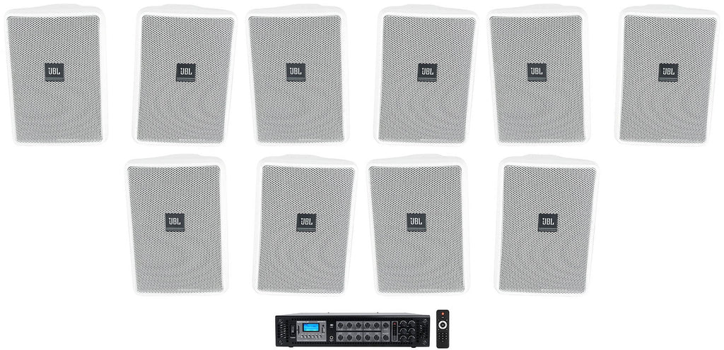 (10)  Control 23-1 White 3" Indoor/Outdoor 70v Commercial Wall Speakers + Amp