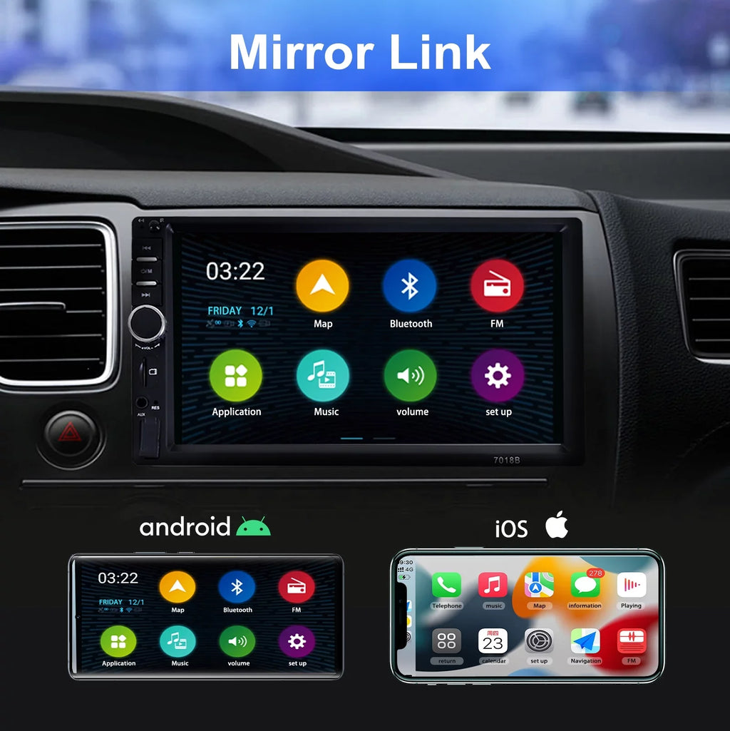 Double 2 Din Car Stereo Radio MP5 Player, 7 Inch  Touch Screen Bluetooth Car Video Player 1080P with Backup Reversing Camera
