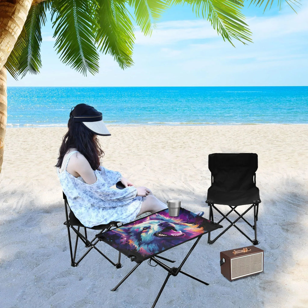 Wolf Abstract Cool Camping Foldable Portable Table Beach Table with Storage Bag Compact Picnic Table for Outdoor Hiking Fishing