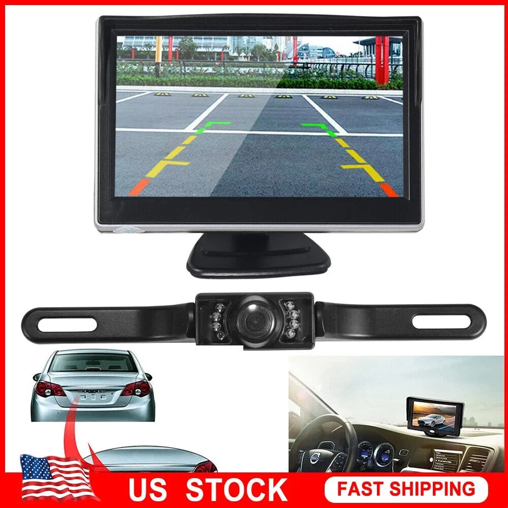 KingFurt  Car Night Vision Backup Camera Kit 5" Wireless Monitor  Rear View Waterproof