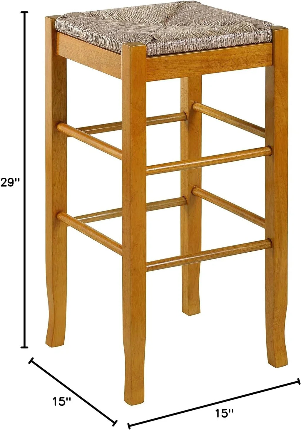 Square Rush Seat Bar Height Stool, 29-Inch, Brown