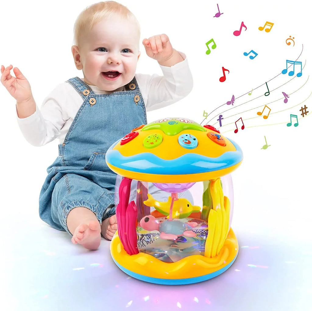 Baby Toys For 6-12 Months,4 in 1 Musical Projector Educational Learning Infant Toys,Ocean Rotating Light Up Toys for Toddlers