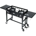 Outdoor Camping Propane Double Burner Stove 2 Folding Cook Cooking Station Stand Picnic  Grill 58,000 , Black