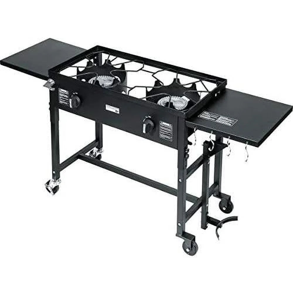Outdoor Camping Propane Double Burner Stove 2 Folding Cook Cooking Station Stand Picnic  Grill 58,000 , Black