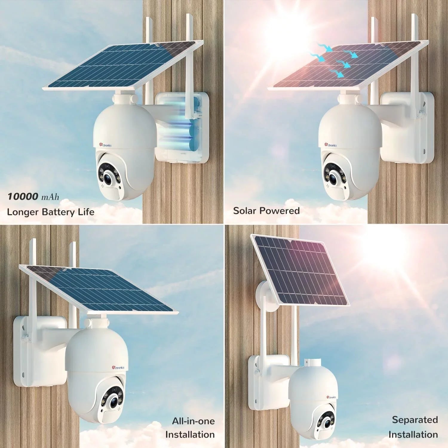Ctronics Solar Security Camera, Home Security Camera Wireless Outdoor,WiFi Surveillance Camera with Spotlight Color Night Vision,  Human Detection, 2-Way Audio,IP66 Waterproof(S20)