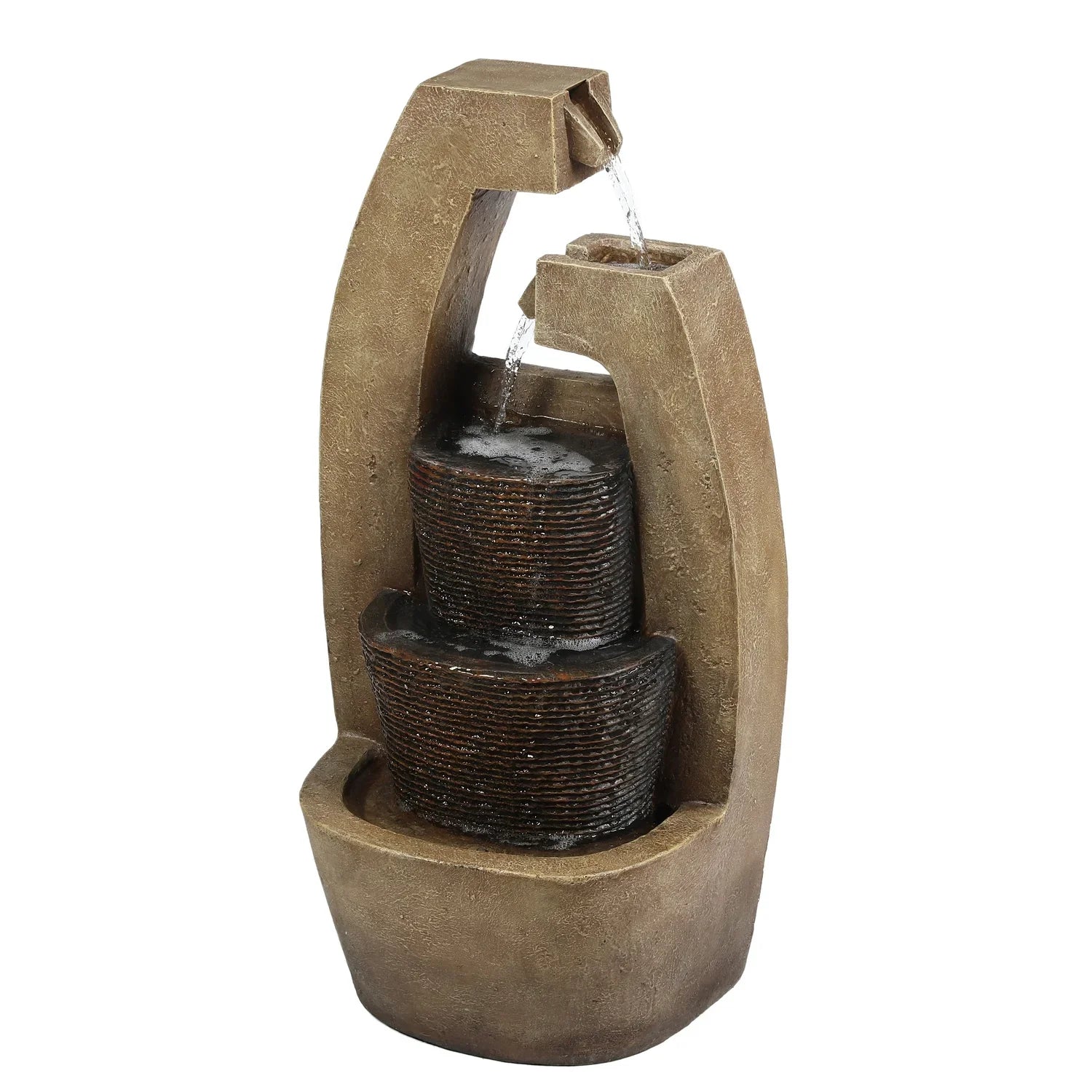 HomeStock Country Cottage Brown Cement Modern Sculpture Outdoor Fountain With Led Light