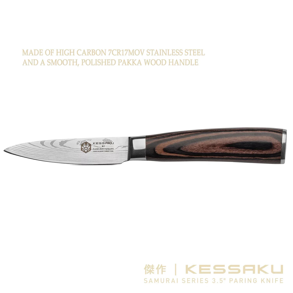 Kessaku 3.5-Inch Paring & 2.75-Inch Bird's Beak Tourne & 5.5-Inch Utility Knife Set - Samurai Series - Forged High Carbon 7Cr17MoV Stainless Steel - Pakkawood Handle with Blade Guards
