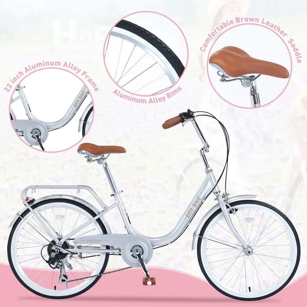 Yone jx je Kids Bike 22 Inch Bicycle for Girls Ages 8+Years, Aluminium Alloy Frame,7-speed Shifter and derailleur,Silver